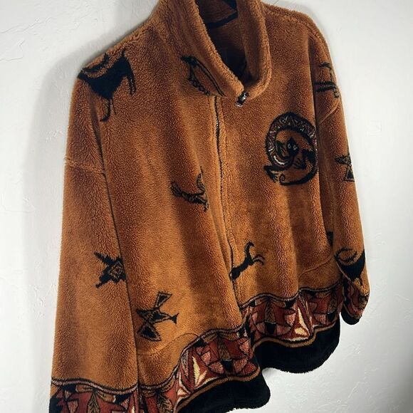 🔥 Vintage BEAR RIDGE Sherpa Fleece Full Zip Jacket Aztec Native American Print - Picture 5 of 10